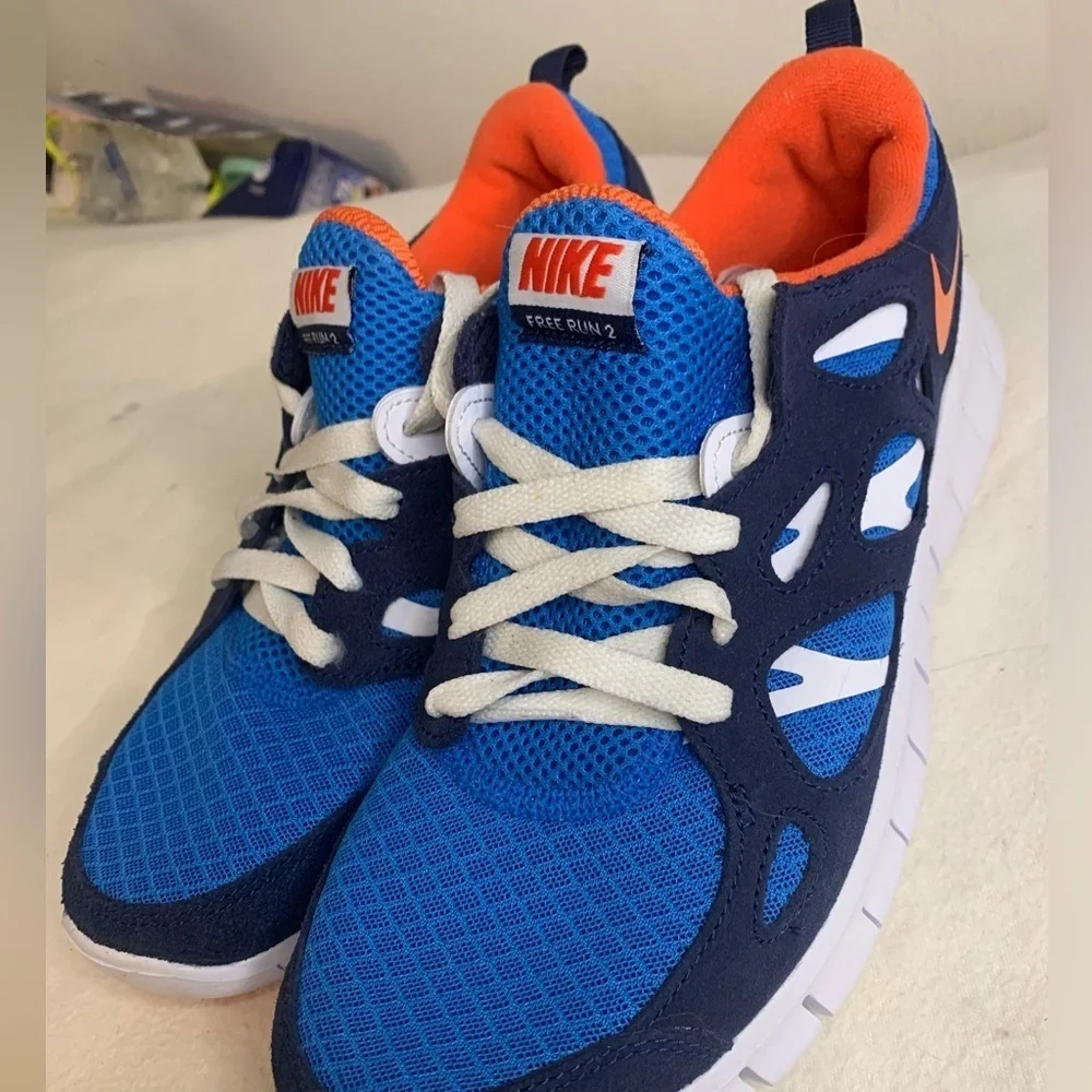 Nike Youth Free Run 2 GS Size 7Y Running Shoes Blue Orange White DD0163-403